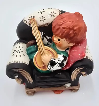 Vintage Goebel W Germany Boy Playing Mandolin on Sofa Figurine Hand Painted
