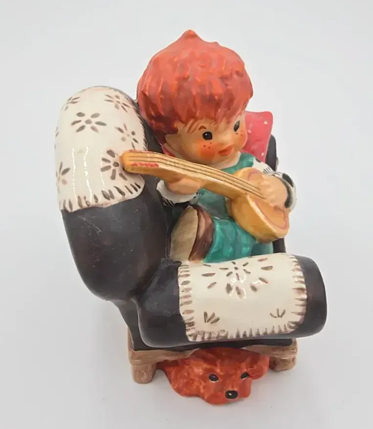Vintage Goebel W Germany Boy Playing Mandolin on Sofa Figurine Hand Painted