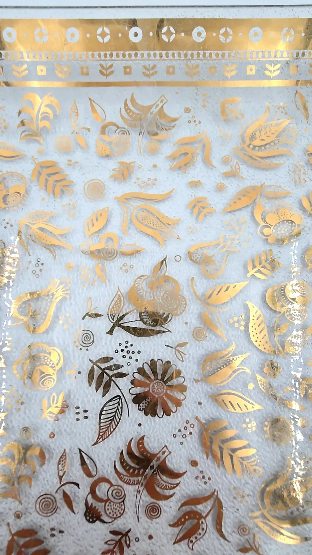 Vintage Mid Century 22K Gold Bent Glass Square Serving Tray Floral Scroll