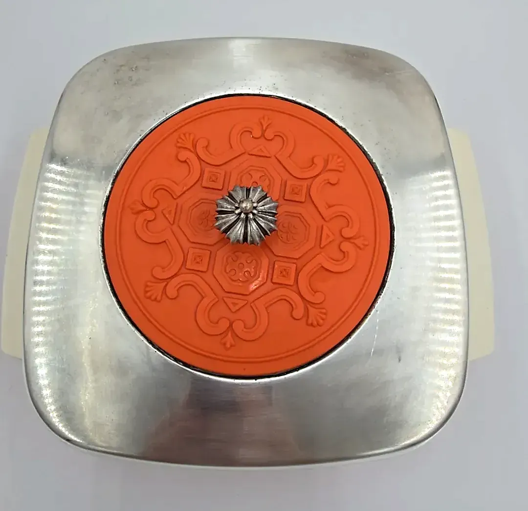 Vintage Gorham Silverplate Spanish Collection Orange Insulated Casserole Dish — detail