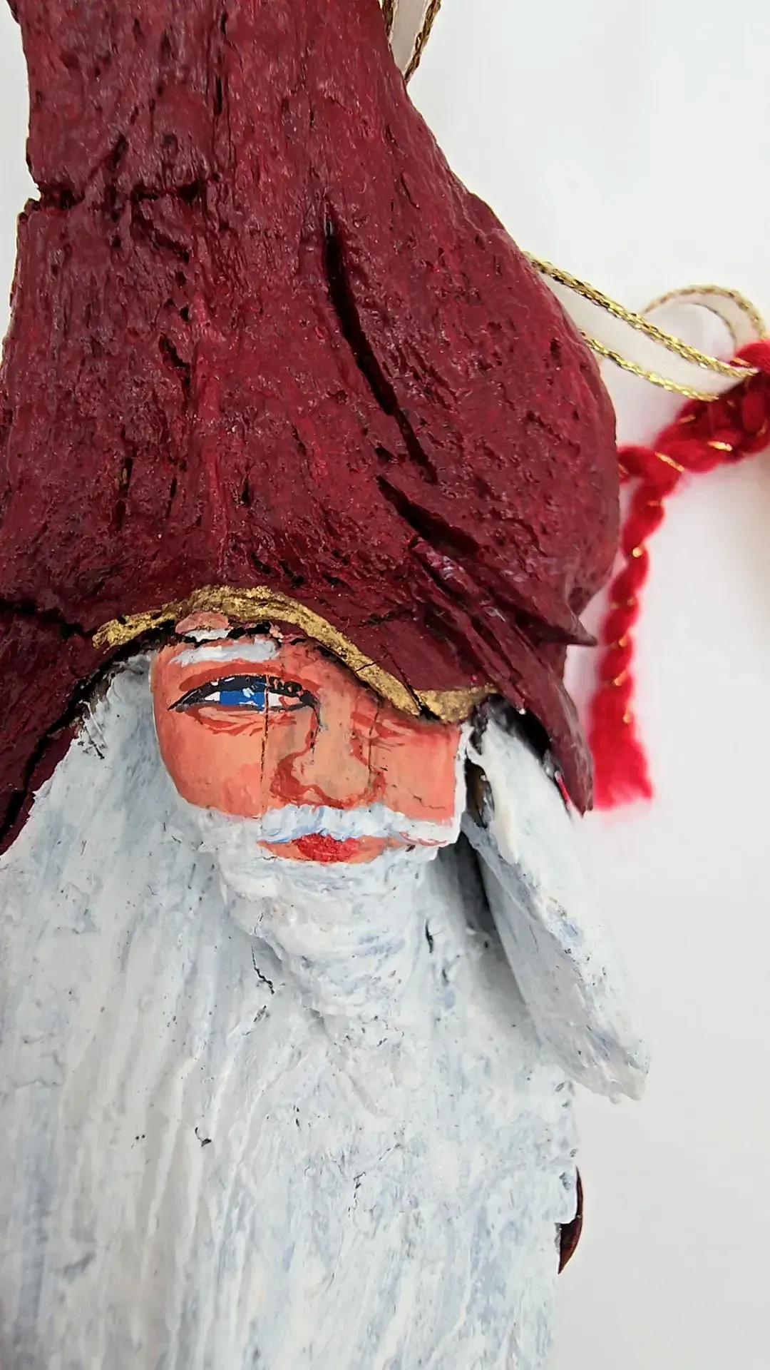 Jeannette Costa Driftwood Santa Ornament Hand Painted Folk Art — side view