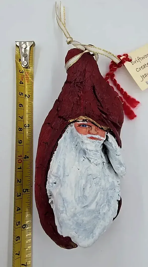 Jeannette Costa Driftwood Santa Ornament Hand Painted Folk Art — underside
