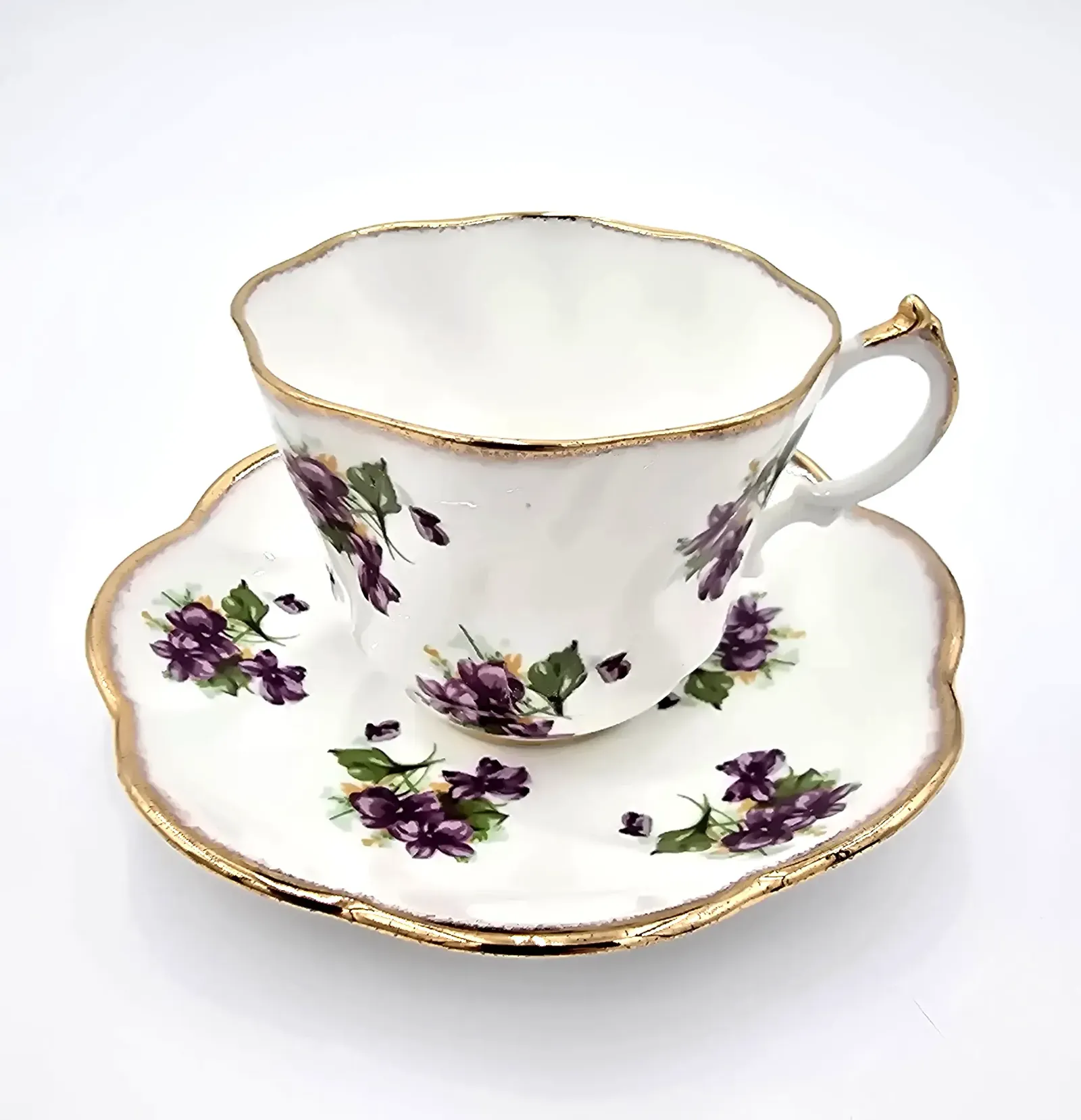 Vintage Salisbury Bone China England Purple Violet Tea Cup & Saucer Floral