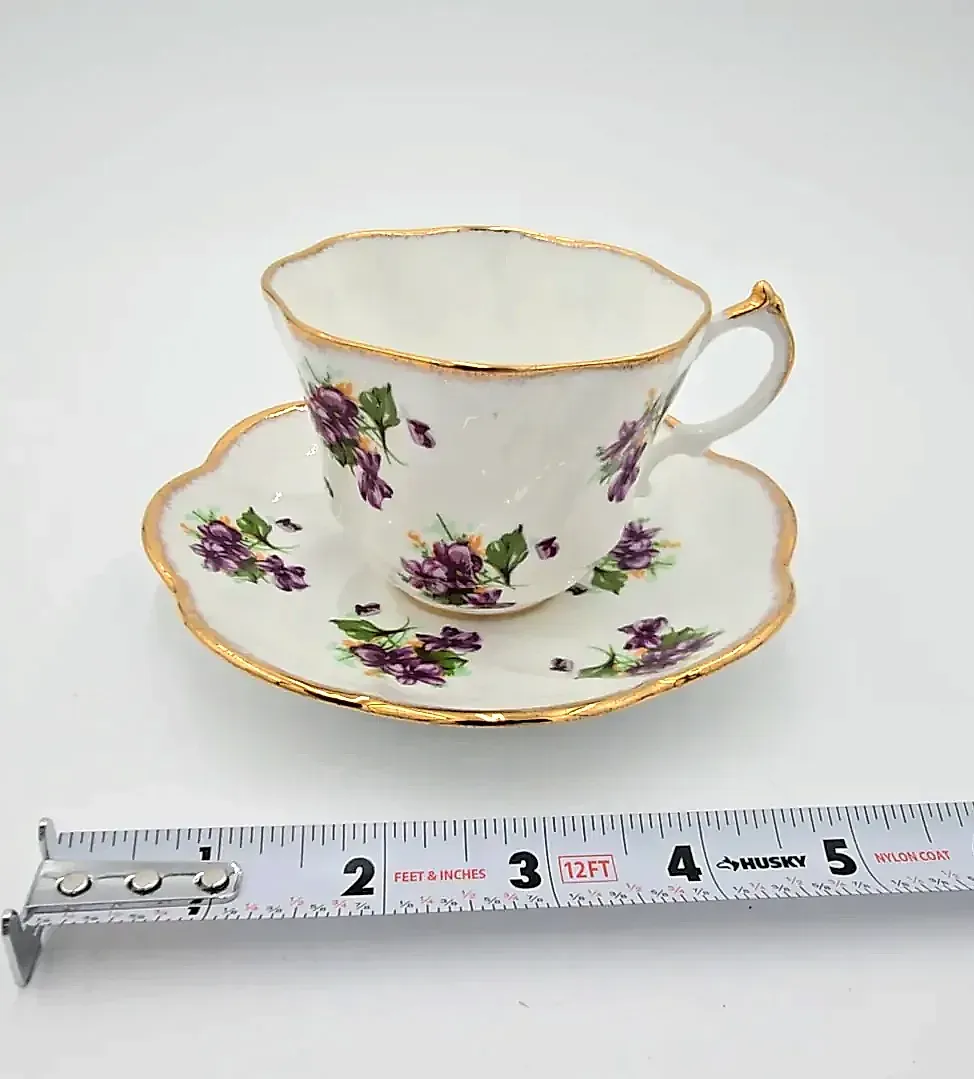 Vintage Salisbury Bone China England Purple Violet Tea Cup & Saucer Floral