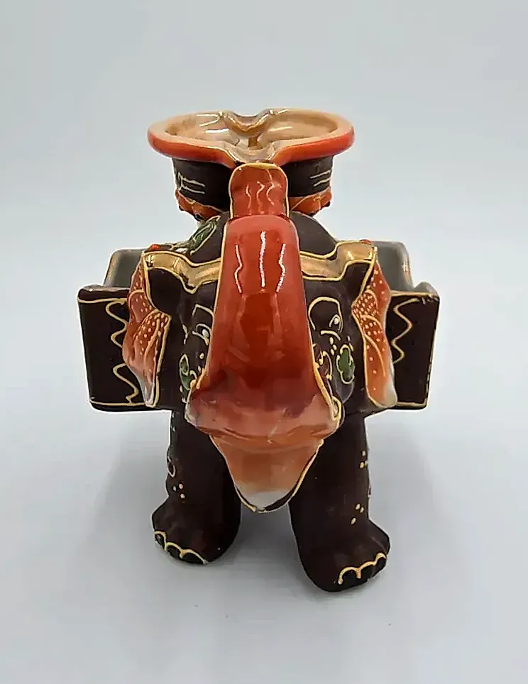 Vintage Satsuma Style Elephant Ashtray Cigarette Match Holder Hand Painted Japan — underside
