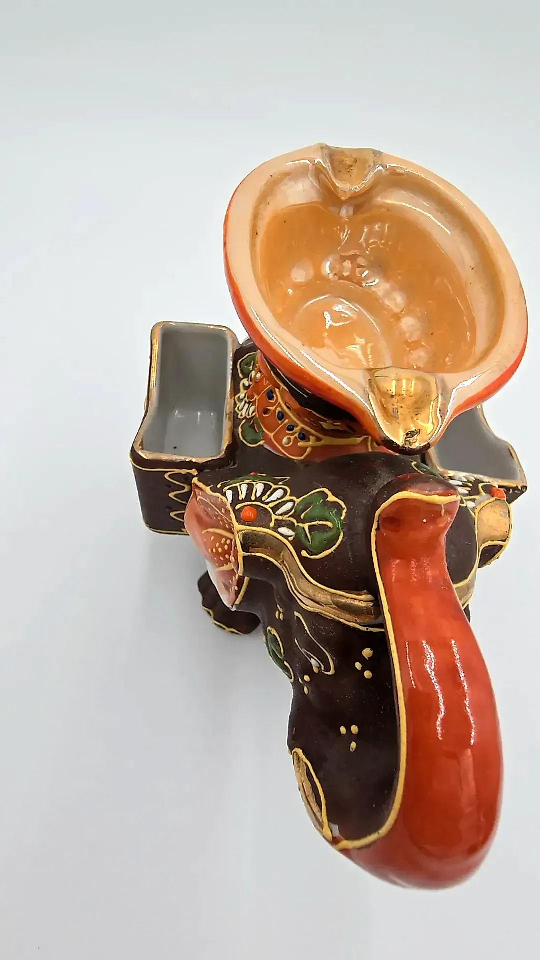 Vintage Satsuma Style Elephant Ashtray Cigarette Match Holder Hand Painted Japan — maker's mark
