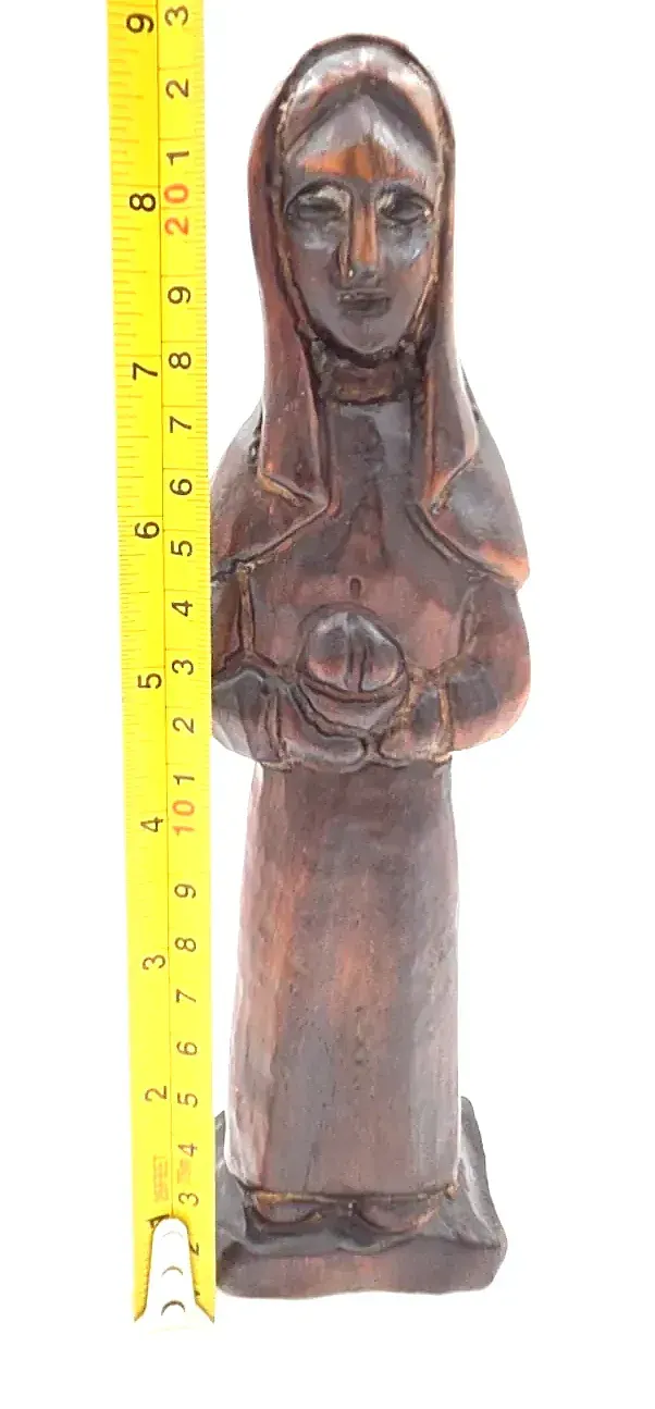 Vintage Carved Wood Madonna Icon Statue Christian Devotional Sculpture — side view