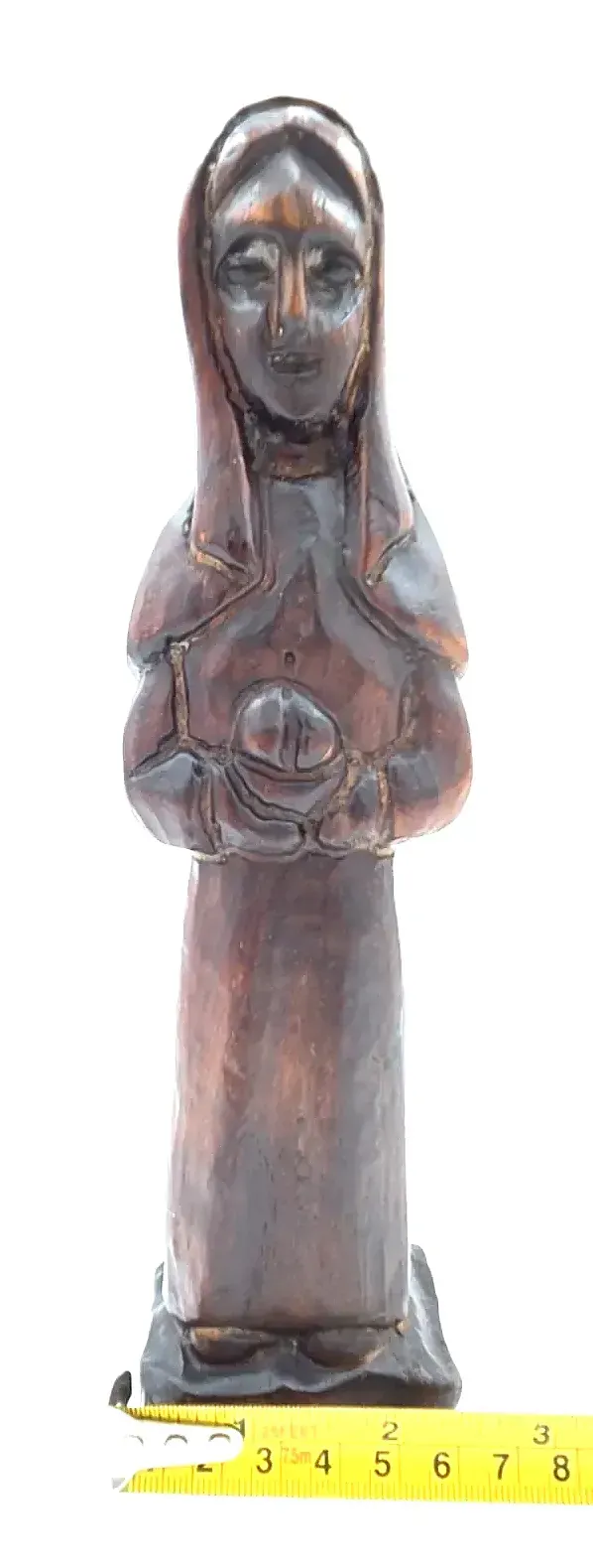 Vintage Carved Wood Madonna Icon Statue Christian Devotional Sculpture — detail