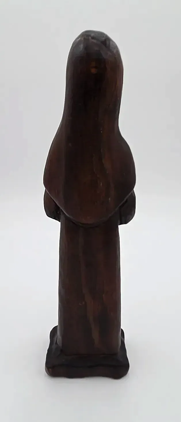 Vintage Carved Wood Madonna Icon Statue Christian Devotional Sculpture — underside