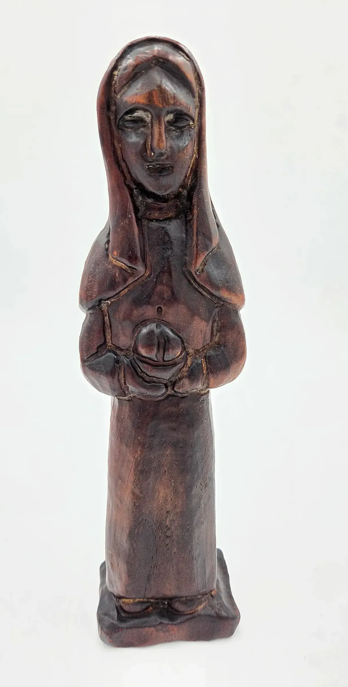 Vintage Carved Wood Madonna Icon Statue Christian Devotional Sculpture