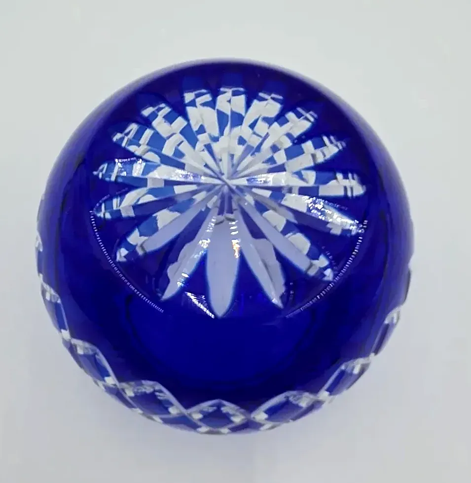 Vintage Hand Cut Cobalt Blue Overlay Crystal Pineapple Rose Bowl Votive Holder