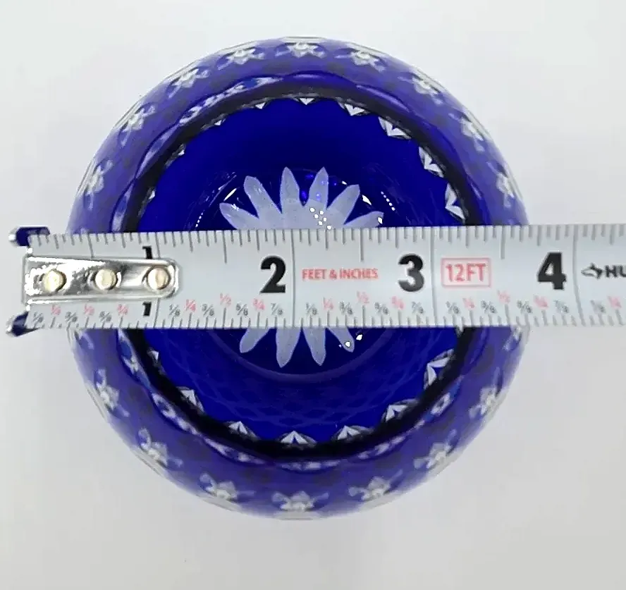 Vintage Hand Cut Cobalt Blue Overlay Crystal Pineapple Rose Bowl Votive Holder