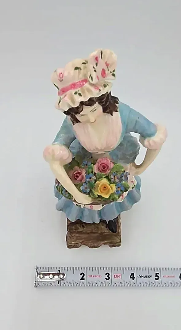 Vintage Ayton Fine Bone China England Lady Figurine Flower Seller Victorian Basket