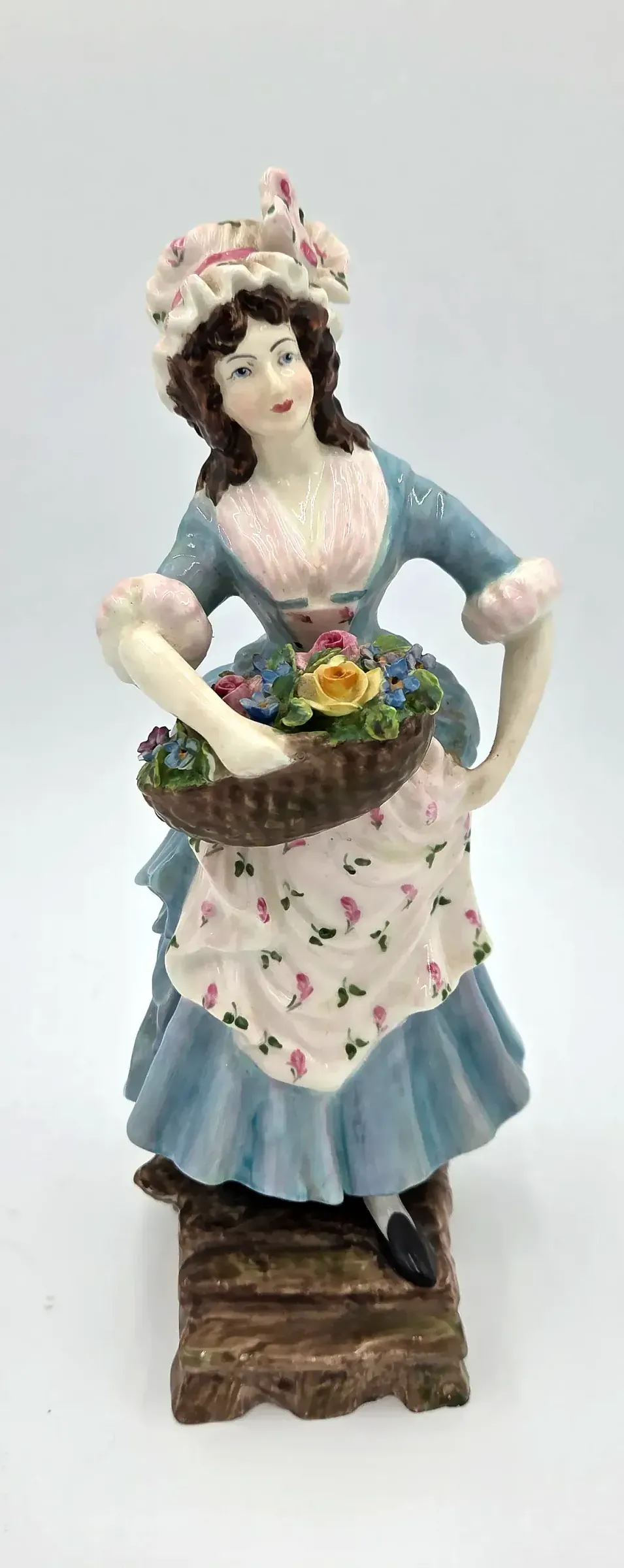 Vintage Ayton Fine Bone China England Lady Figurine Flower Seller Victorian Basket
