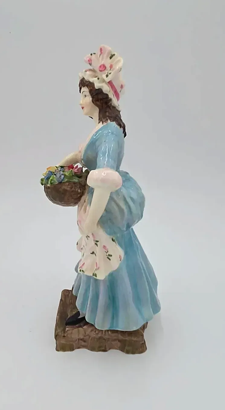 Vintage Ayton Fine Bone China England Lady Figurine Flower Seller Victorian Basket