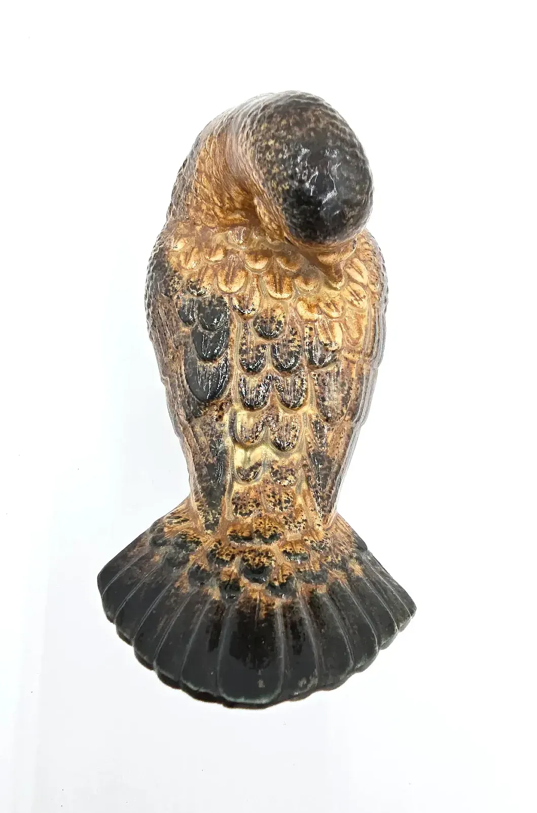 Vintage Made In Japan Ceramic Bird Figurine Preening Brown Glaze — maker's mark