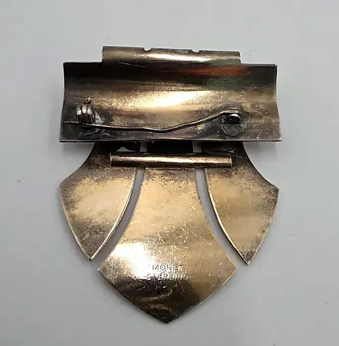 Vintage 1940s Signed Monet Sterling Silver Articulated Geometric Brooch — side view
