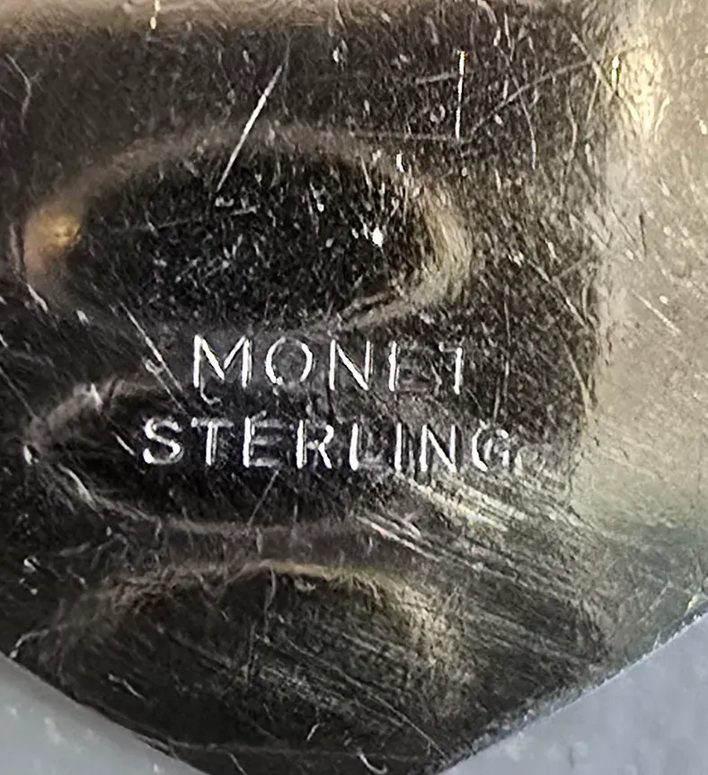 Vintage 1940s Signed Monet Sterling Silver Articulated Geometric Brooch — underside