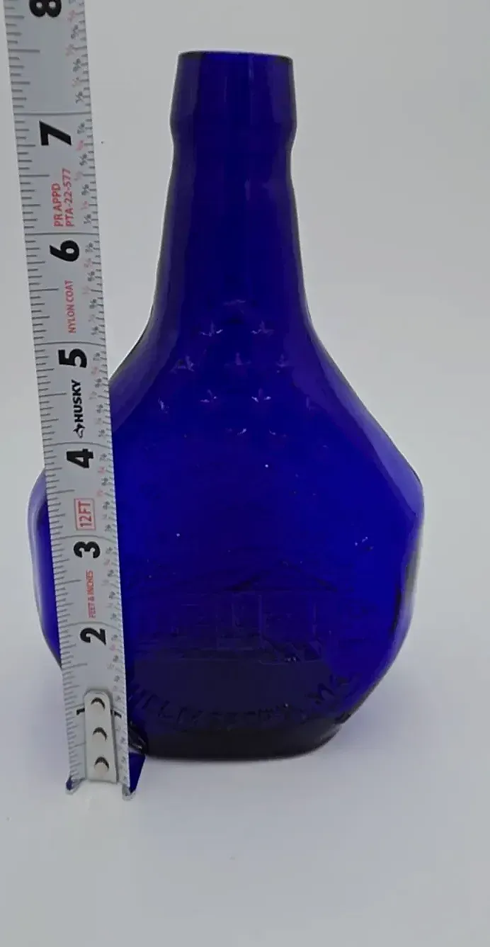 1981 First Baptist Church Chelmsford MA Cobalt Blue Commemorative Glass Bottle