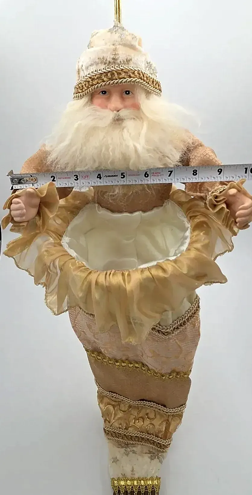 Vintage Victorian Style Santa Wall Cone Porcelain Face and hands Christmas Decoration 27"