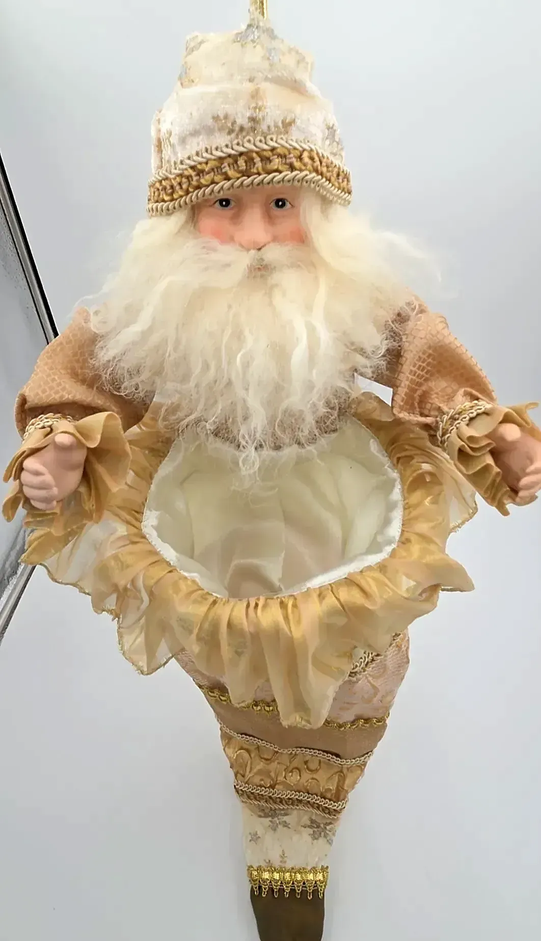 Vintage Victorian Style Santa Wall Cone Porcelain Face and hands Christmas Decoration 27"