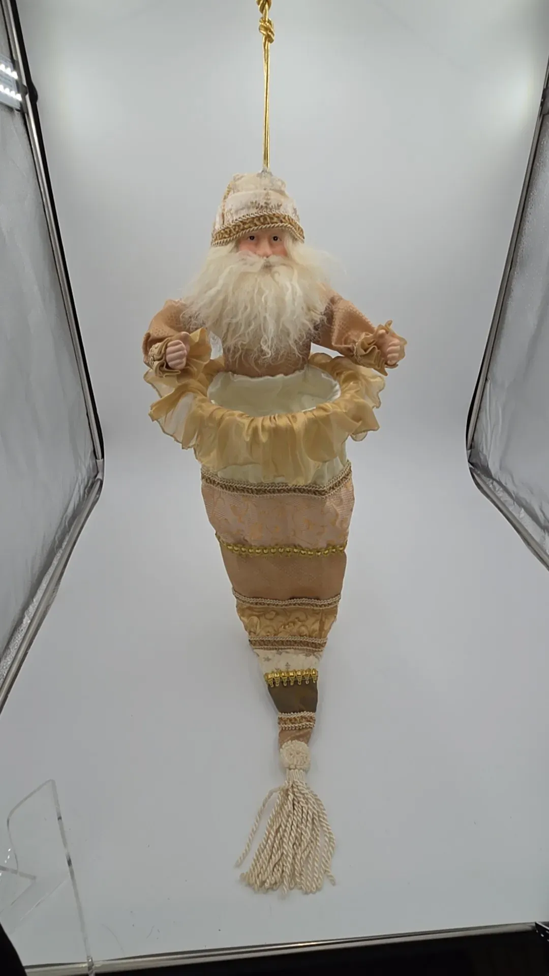 Vintage Victorian Style Santa Wall Cone Porcelain Face and hands Christmas Decoration 27"