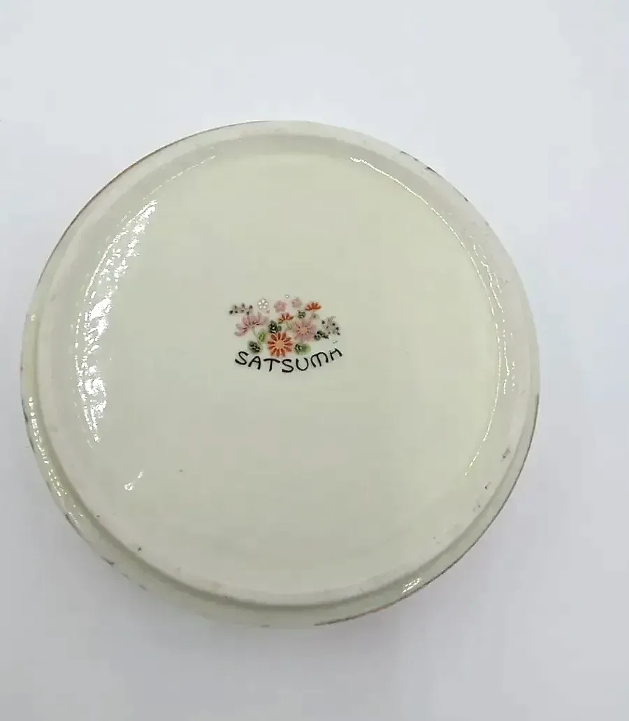 Vintage Japanese Satsuma Lidded Trinket Box with Peacocks
