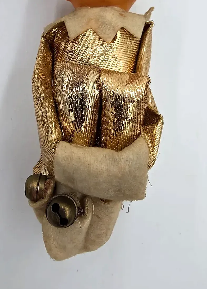 Vintage Mid Century Gold Pixie Elf Knee Hugger Christmas Ornament Japan — underside