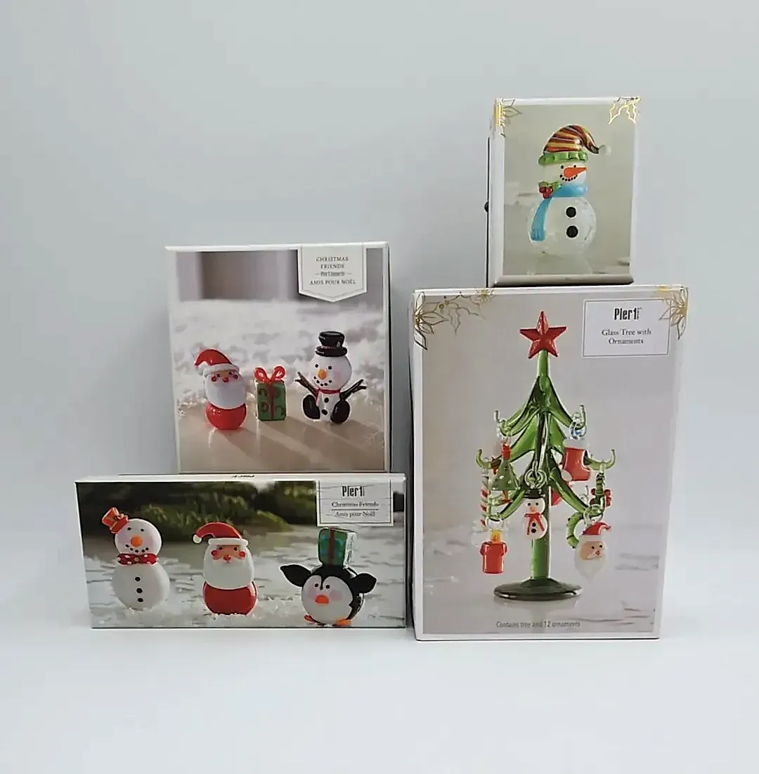 Pier 1 Imports "Christmas Friends" Art Glass Figurine Set - Santa & Snowman — detail