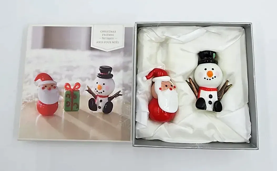 Pier 1 Imports "Christmas Friends" Art Glass Figurine Set - Santa & Snowman — underside