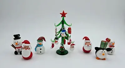 Pier 1 Imports "Christmas Friends" Art Glass Figurine Set - Santa & Snowman