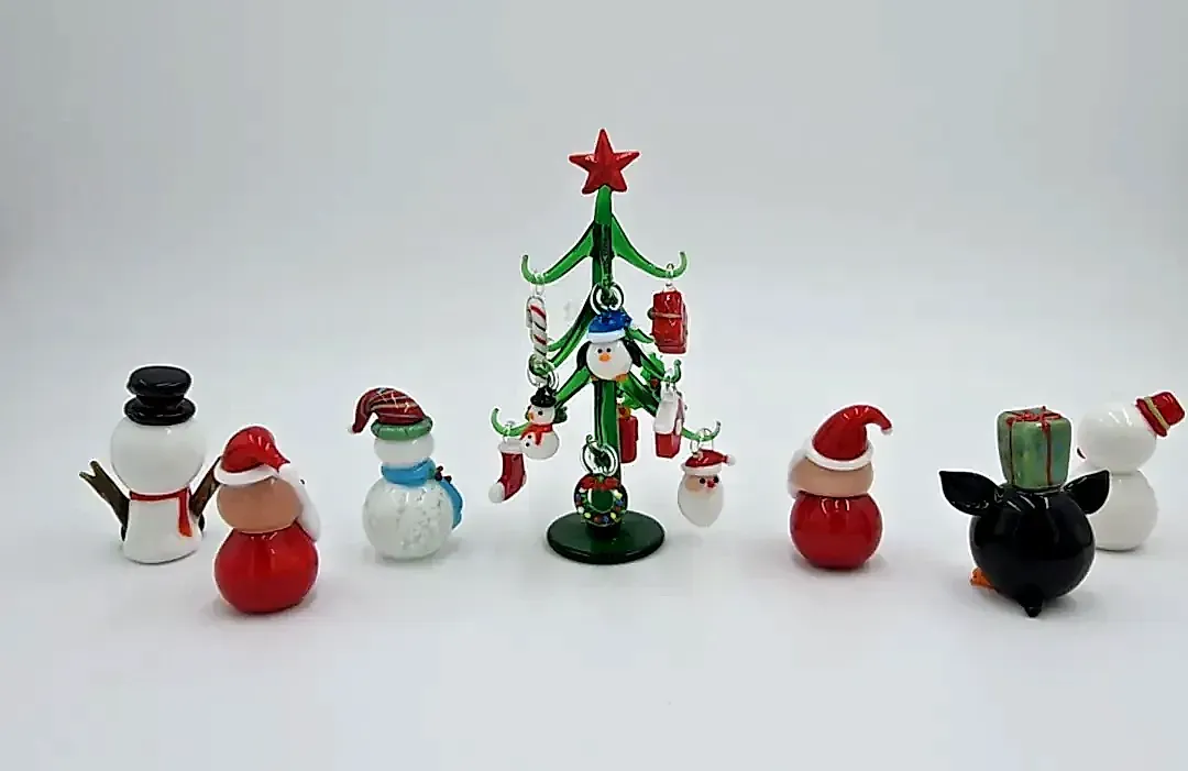 Pier 1 Imports "Christmas Friends" Art Glass Figurine Set - Santa & Snowman — side view