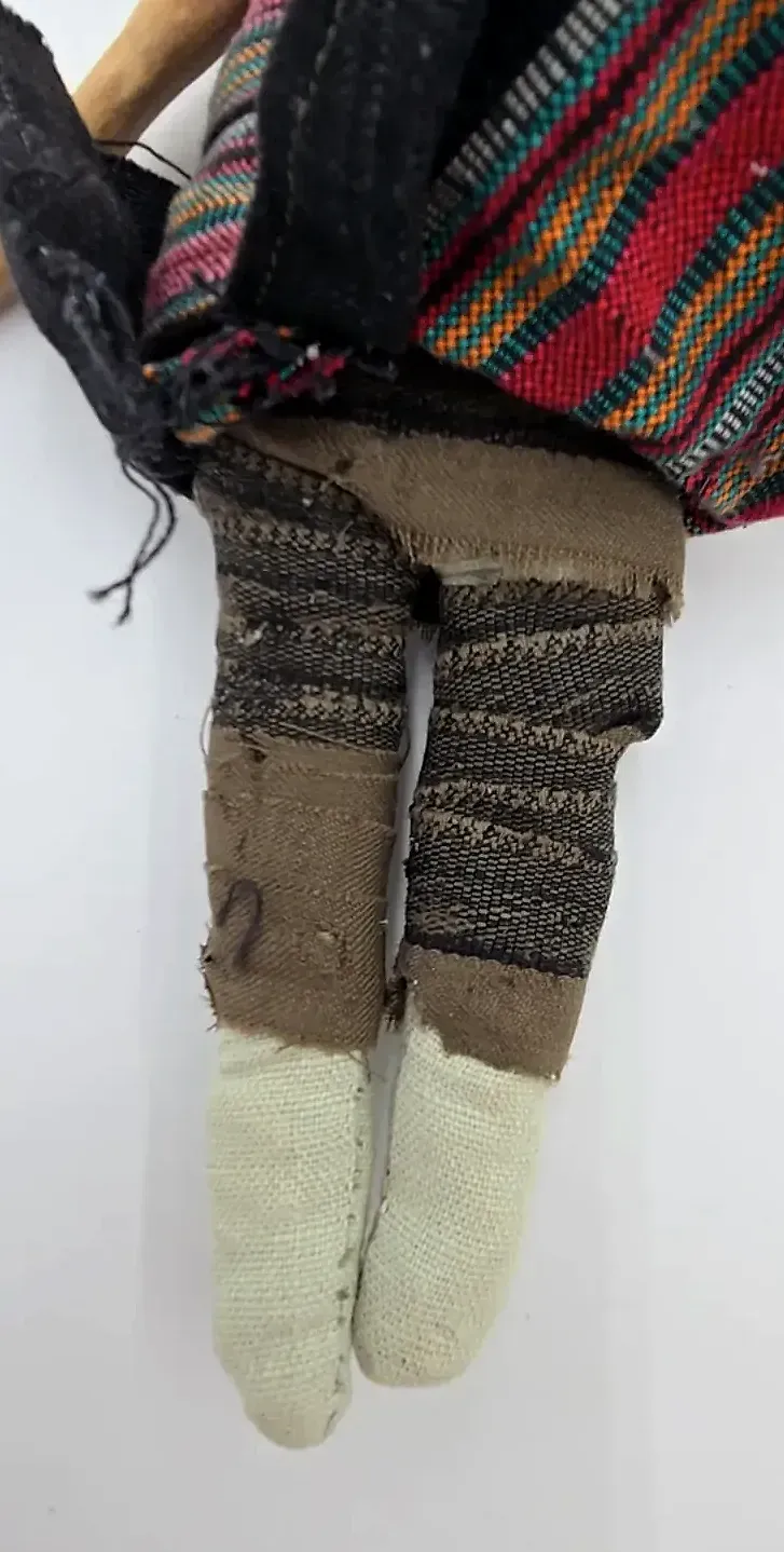 Handmade Folk Art Rag Doll Red Yarn Hair Wood Arms Textile — maker's mark