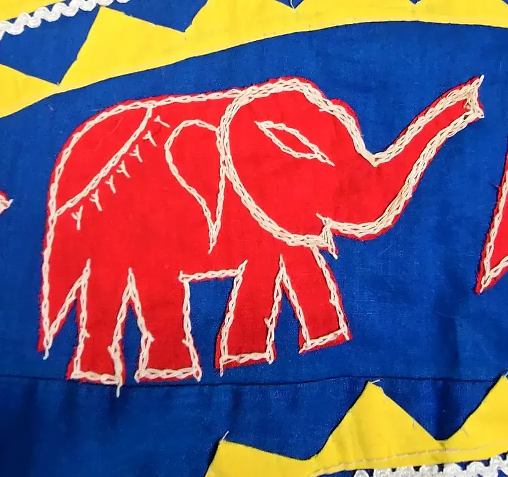 Large Handmade Elephant Bird Textile Wall Hanging Folk Art Mirror
