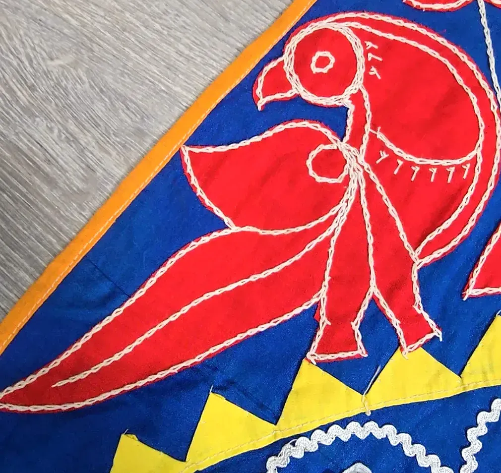 Large Handmade Elephant Bird Textile Wall Hanging Folk Art Mirror