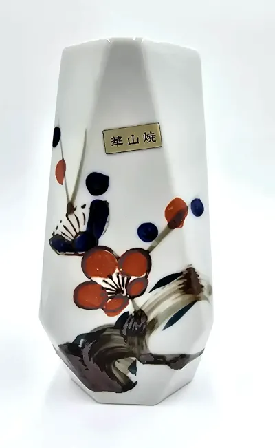 Vintage Kazan-Yali Japanese geometric porcelain Flower Vase - HAND-PAINTED