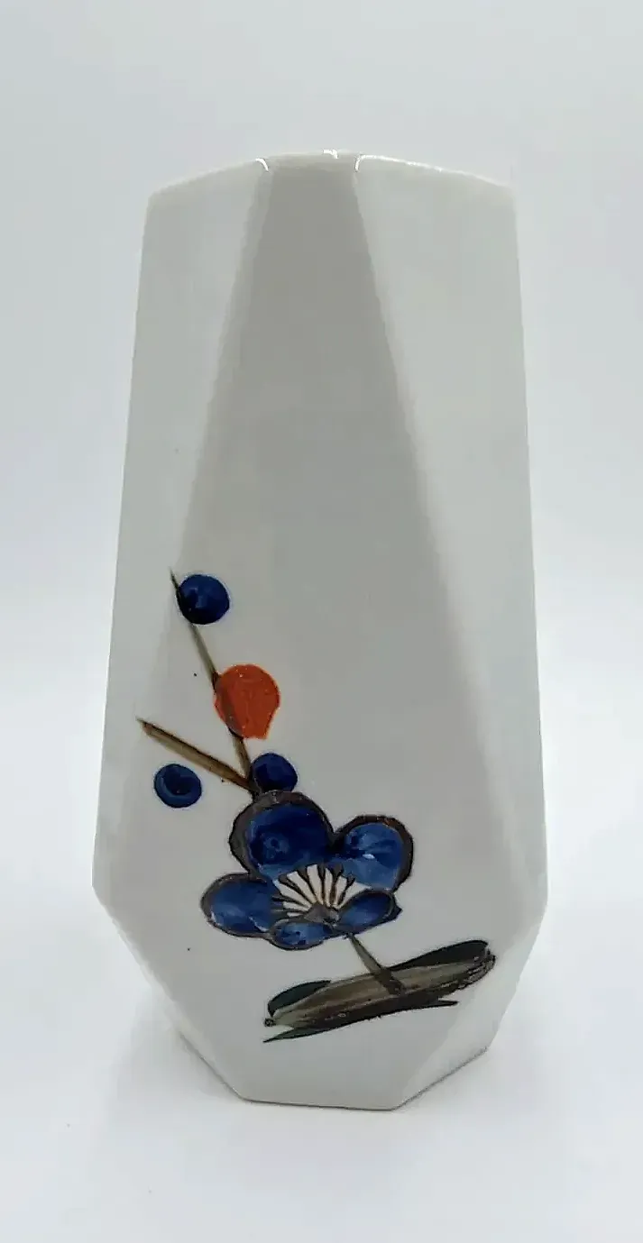 Vintage Kazan-Yali Japanese geometric porcelain Flower Vase - HAND-PAINTED — detail