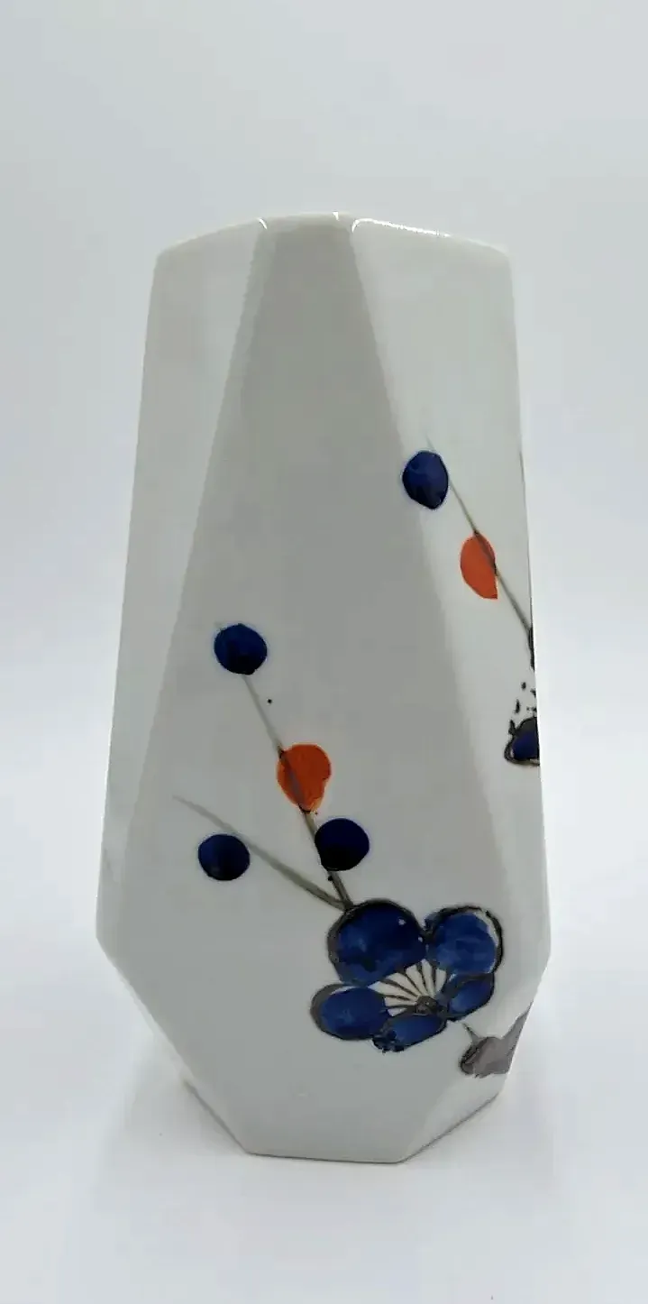 Vintage Kazan-Yali Japanese geometric porcelain Flower Vase - HAND-PAINTED — maker's mark