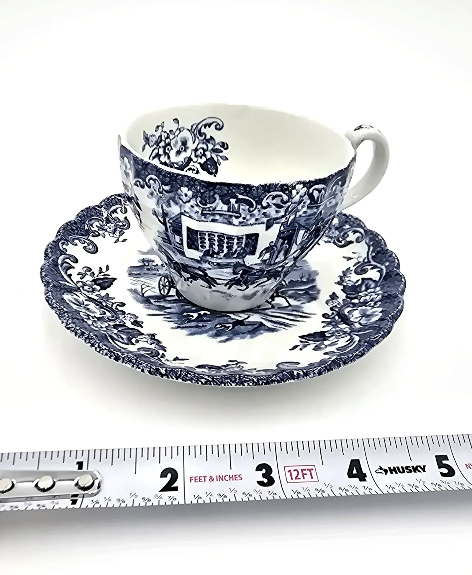 Johnson Bros Coaching Scenes Hunting Country Blue Transferware Tea Cup & Saucer England