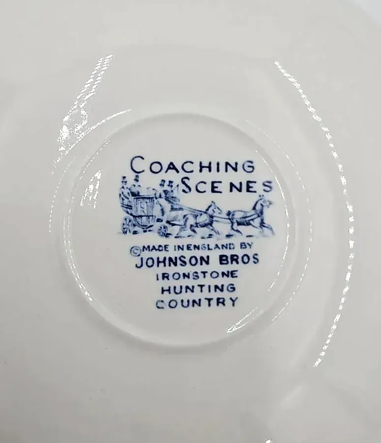 Johnson Bros Coaching Scenes Hunting Country Blue Transferware Tea Cup & Saucer England