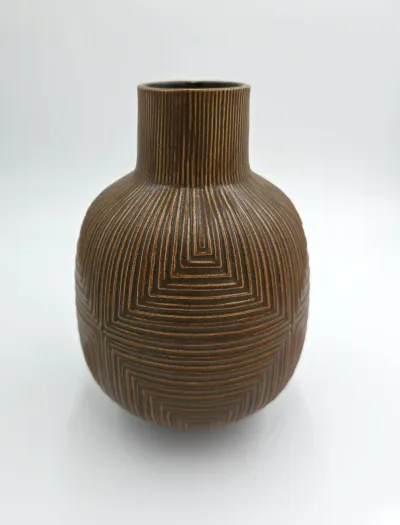 Vintage Jonathan Adler Pot Au Porter Ceramic Vase Geometric Ribbed signed