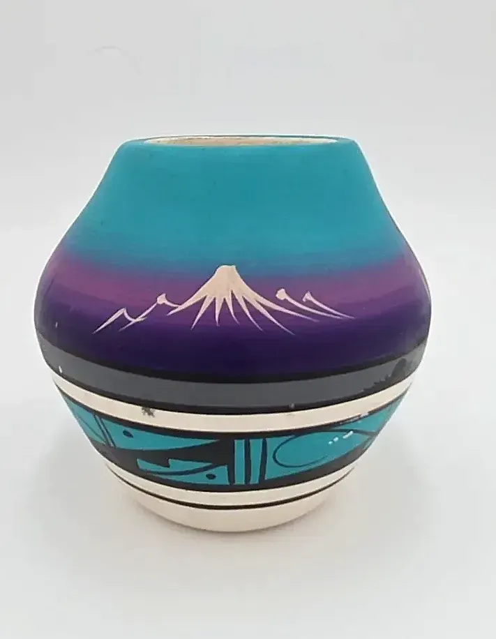 Signed Southwestern Art Pottery Vase Desert Night Coyote Moon Hand Painted