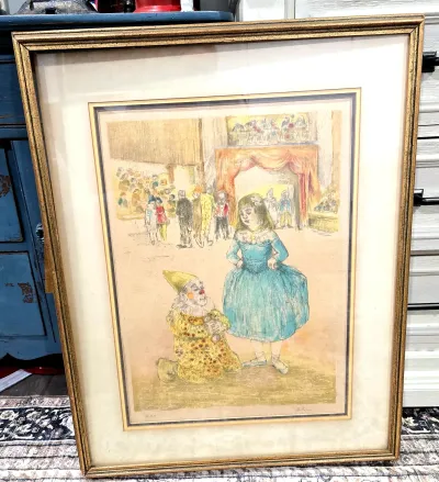 Signed Limited Edition Color Lithograph "Praying Clown" Framed w/ COA