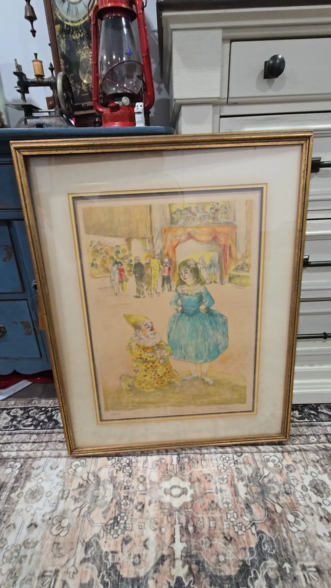 Signed Limited Edition Color Lithograph "Praying Clown" Framed w/ COA — side view