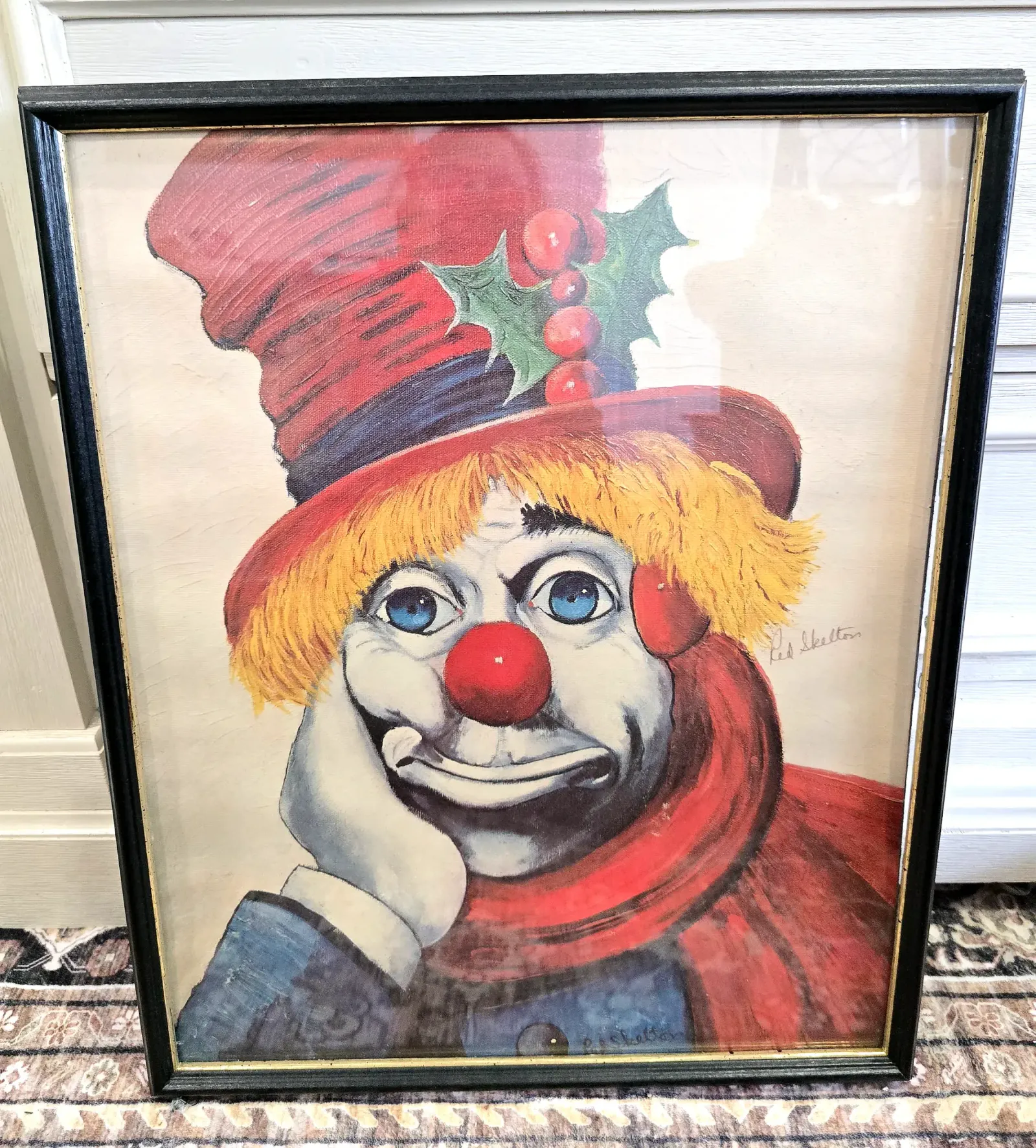 Vintage 1972 Red Skelton "Holly Clown" Signed Framed Art Print Lithograph — side view