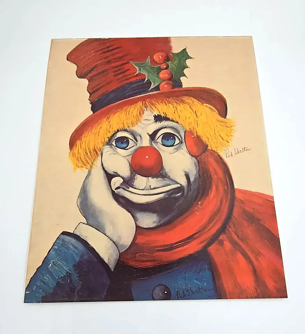 Vintage 1972 Red Skelton "Holly Clown" Signed Framed Art Print Lithograph — detail