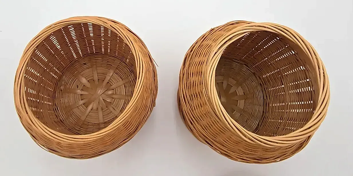 Vintage Wicker Lidded Storage Baskets Set of 2 Handwoven Rattan Cottage Farmhouse Decor