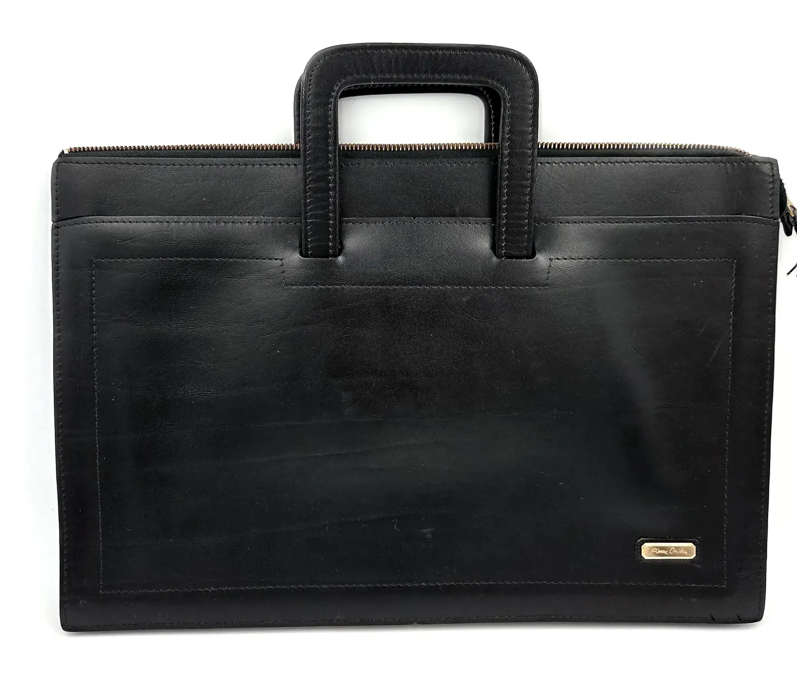 Vintage Pierre Cardin Black Aniline Cowhide Leather Briefcase Portfolio Bag