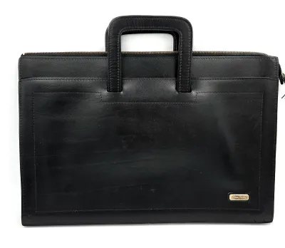 Vintage Pierre Cardin Black Aniline Cowhide Leather Briefcase Portfolio Bag