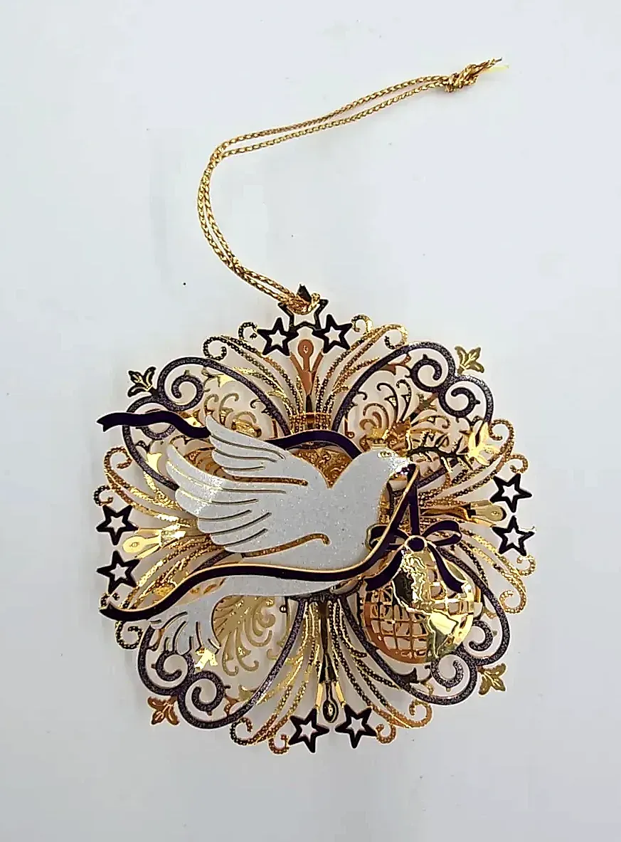 Baldwin Peace Dove Christmas Ornament 24k Gold Finish Brass Chem Art Boxed — detail